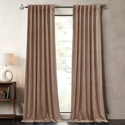 Pony Dance Cortinas de terciopelo color rubor, cortinas de bloqueo de luz para decoración de dormitorio de niñas, bolsillo para barra, diseño de