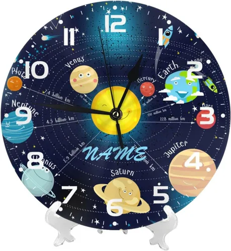 Miniatura 2 de Reloj de pared personalizado con diseño de planeta y galaxia para habitación de niños, reloj de pared personalizado con nombre de niño, regalo