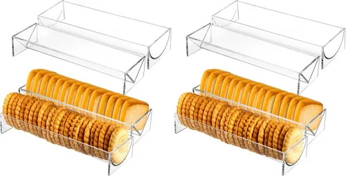 Miniatura 7 de SOUJOY Paquete de 4 bandejas de galletas para servir, soporte acrílico para galletas, soporte rectangular transparente para exhibición de alimentos