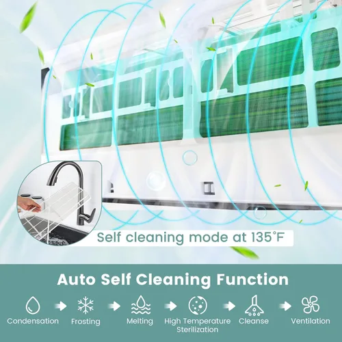 Miniatura 6 de RELAX4LIFE Mini sistema de aire acondicionado dividido/calefacción, 18000 BTU sin conductos mini aire acondicionado dividido con bomba de calor