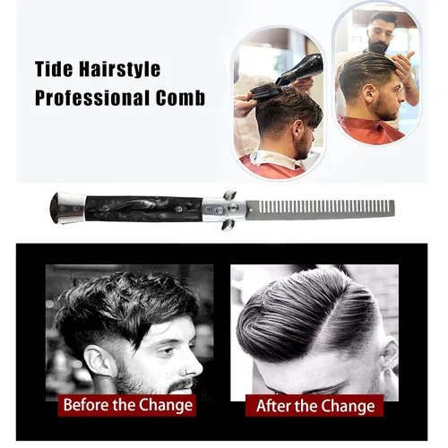 Miniatura 2 de Switchblade - Peine de bolsillo plegable, peine de barba de acero inoxidable para hombres, peines de bigote de dientes finos diseñados para Negro