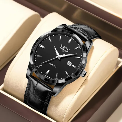 Miniatura 7 de LIGE Relojes para hombre impermeable analógico vestido vintage cronógrafo analógico casual cuero acero inoxidable movimiento de cuarzo único retro