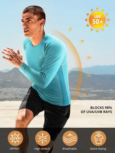 Miniatura 3 de Runhit Camisas de compresión para hombre de manga larga fresca y seca atlética, camisetas de entrenamiento para pesca y sol, mallas térmicas