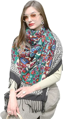 Miniatura 93 de DANA XU Manta de pashmina extragrande 100% de lana merina, bufanda de viaje, bufanda de cachemira para mujer, otoño e invierno, chal de gran