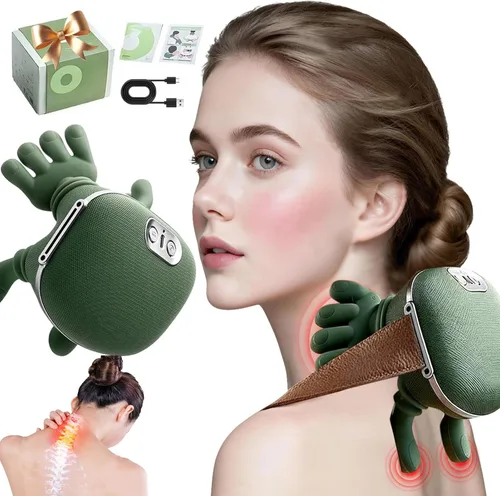 Masajeador de cuello con calor y compresión, masajeador de tejido profundo Shiatsu 4D portátil para cuello, hombros, alivio del dolor de espalda,
