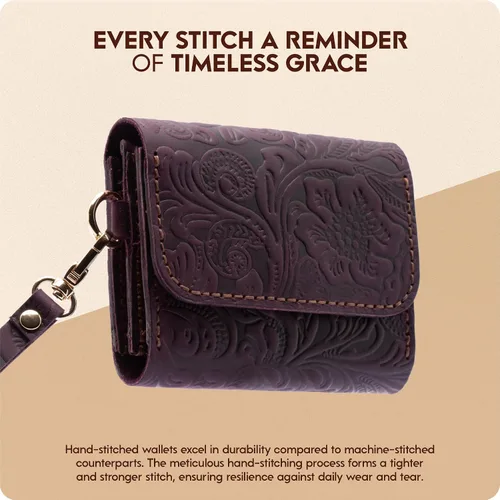 Miniatura 23 de Toros Craft Handmade Leather Wallets for Women, Western Wristlet Wallets, Floral Leather Small Credit Card Holder with Zipper, Minimalist & Cute