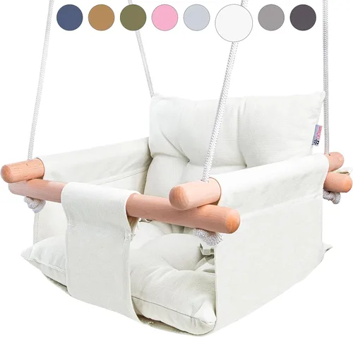 Miniatura 11 de CaTeam - Columpio de lona para bebé, silla colgante de madera con cinturón de seguridad, silla de columpio para bebé duradera, columpio
