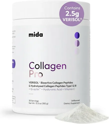 VERISOL® Péptidos de colágeno hidrolizados tipo I y III con vitamina C, ácido hialurónico, biotina, Q-ACTIN® | Proteína en polvo sin sabor para piel