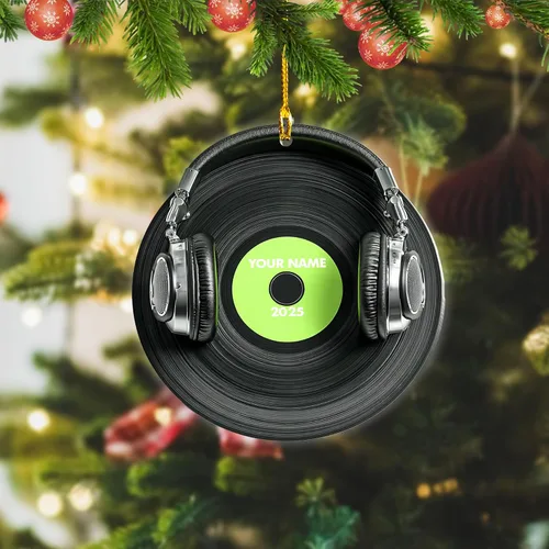 Miniatura 6 de Adorno de Navidad personalizado, máquina de discos de vinilo, adorno plano 2D, adorno para tocadiscos, instrumento musical, decoración de árbol