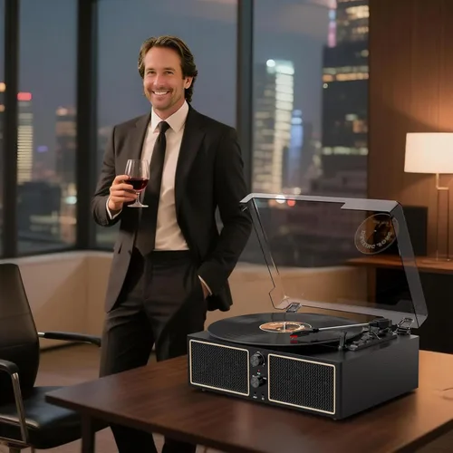 Miniatura 7 de Tocadiscos de vinilo Bluetooth, reproductor LP de 3 velocidades con altavoces, reproductor de discos retro para discos de vinilo, salida RCA AUX