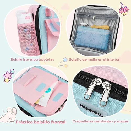 Miniatura 5 de REDSHELL Lonchera táctica para niños, bolsa de almuerzo aislada grande para niñas, lonchera cuadrada para niños, lonchera cuadrada para niños, Rosa