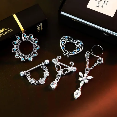 Miniatura 4 de Hicarer 12 anillos falsos de acero inoxidable para el pecho, incluye 8 anillos de pecho sin perforación y 4 anillos de pecho de imitación
