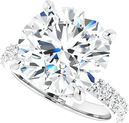 Moissanite World - Anillo de compromiso de moissanita incoloro de corte redondo de 6 quilates juego de anillos de bodanovia estilo solitario plata