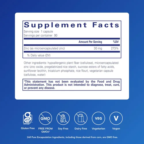 Miniatura 2 de Pure Encapsulations UltraZin Zinc Apoyo mineral de absorción mejorada para el metabolismo y la salud inmunológica* 90 cápsulas