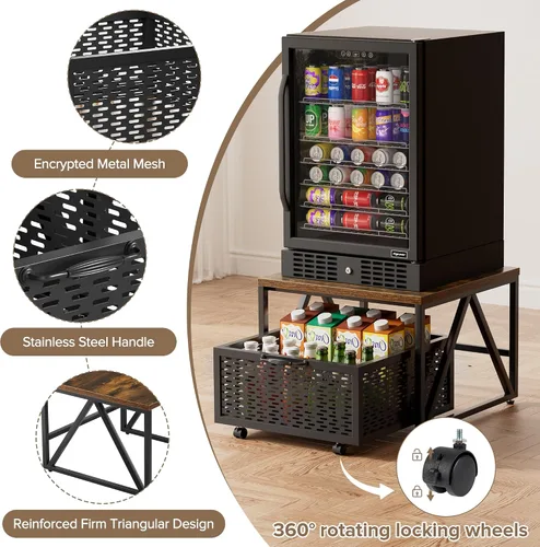 Miniatura 4 de Urban Deco Mini soporte para refrigerador con almacenamiento, carrito de refrigerador resistente con cesta de cajón, mini mesa de refrigerador