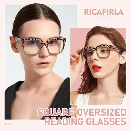 Miniatura 5 de Gafas de Lectura de Gran Tamaño para Mujer, Estilo Oprah, con Bloqueo de Luz Azul, para Computadora, Diseño de Dama, Marco Grande Cuadrado