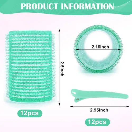 Miniatura 2 de Juego de 12 rodillos para el cabello con clips, rodillos de autoagarre para cabello largo y mediano, color aleatorio (2.2 in)