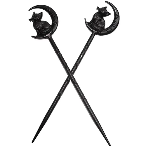 Miniatura 3 de 2 piezas de horquillas retro de Halloween para mujer, negras, góticas, de bruja, con luna y gato, para peinado (CAL1)