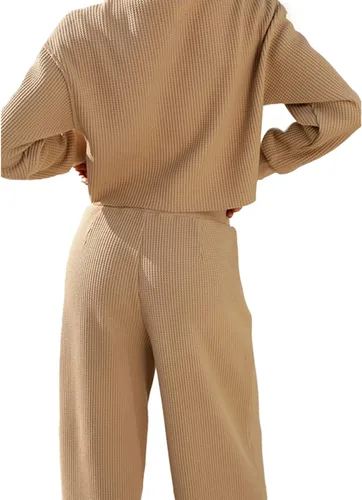 Miniatura 2 de Rooscier Conjunto casual de dos piezas para mujer con camiseta de manga larga y pantalones de pierna ancha