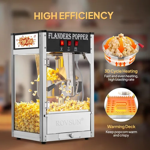 Miniatura 3 de Máquina de palomitas de maíz ROVSUN con hervidor de 8 onzas, hace hasta 32 tazas, máquina de palomitas de maíz comercial para mostrador, con cuchara