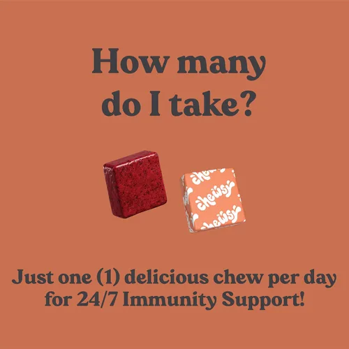 Miniatura 6 de Chewsy - Masticables afrutados de apoyo inmunológico 6 en 1 con saúco - Vitamina C, A y D, zinc y selenio - Envueltos individualmente - Suministro