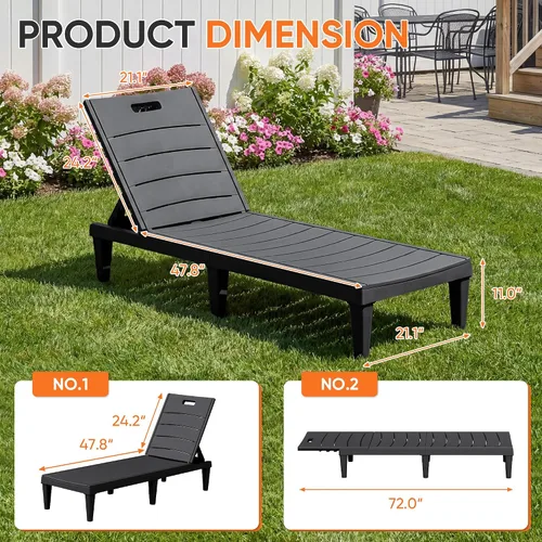 Miniatura 3 de Homall Juego de 2 tumbonas para patio, sillas ligeras para exteriores, 5 ajustes de posición, respaldo para piscina exterior, jardín, patio y playa