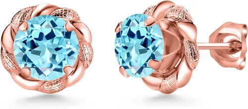 Miniatura 274 de Gem Stone King Aretes de plata de ley 925 de 0.236 in con piedra natal redonda para mujer
