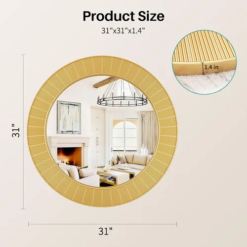 Miniatura 2 de Espejo de pared dorado redondo grande – Espejo de marco de diseño acanalado texturizado de 31 pulgadas, moderno espejo de acento de rayos solares