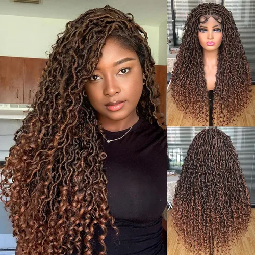 Miniatura 8 de Goddess - Pelucas sintéticas para mujeres negras, 30 pulgadas, encaje completo, diosa, bohemia, locs, trenzadas, con cabello de bebé, rastas hippie