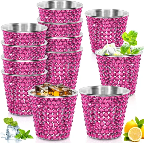 Miniatura 10 de Tioncy Paquete de 12 vasos de chupito de San Valentín de 1 onza de acero inoxidable con diamantes de imitación de acero inoxidable, vasos pequeños