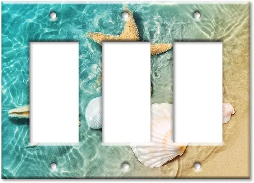 Miniatura 9 de Art Plates - Cubierta de placa de interruptor de luz de metal de 2 bandas - Placa de pared decorativa de dos bandas - Conchas de mar y peces