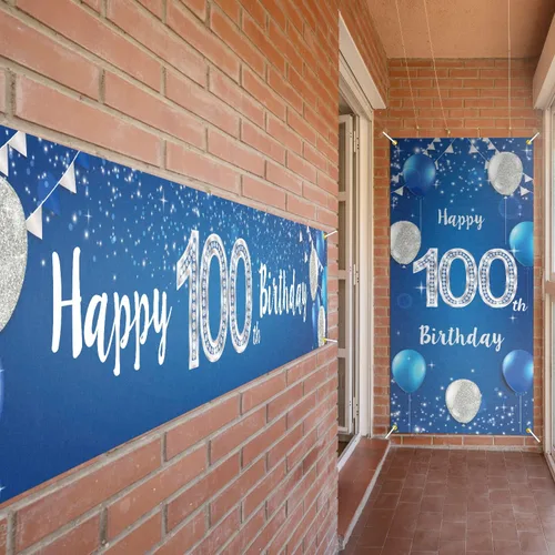 Miniatura 6 de Juego de carteles de feliz cumpleaños número 100 para puerta, porche, decoración de cumpleaños de 100 años, suministros de fiesta para hombres