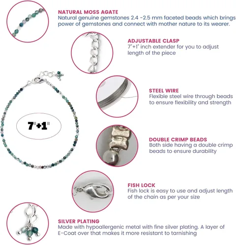 Miniatura 113 de Gempires - Pulseras de cuentas de piedras preciosas hechas a mano, ligeras, de cristal, para uso diario, hipoalergénicas, de 8 pulgadas, chapadas