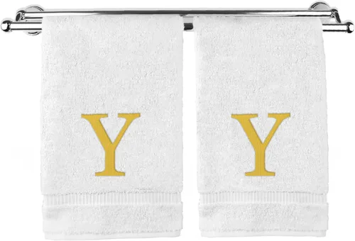 Miniatura 160 de Toalla de mano monogramada, regalo personalizado, juego de 2 - Toalla bordada con letra de bloque dorada - Extra absorbente 100% algodón turco