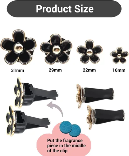 Miniatura 5 de Clips de ventilación para ambientador de auto con flores de margarita, 4 piezas de lindos accesorios para auto para mujeres, decoración femenina