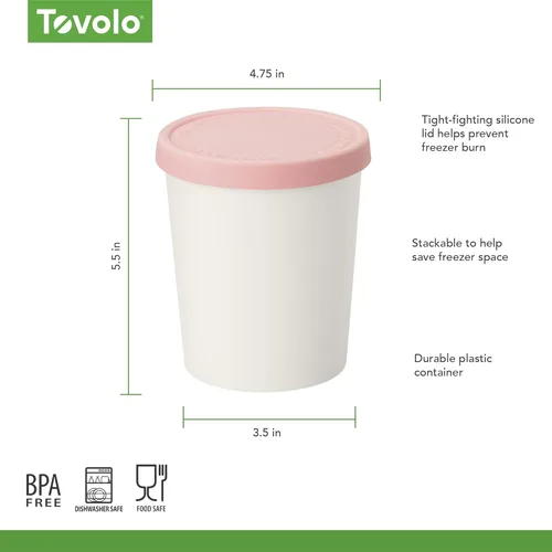 Miniatura 6 de Tovolo Sweet Treat - Recipiente reutilizable para helado casero, color rosa, recipientes apilables de almacenamiento de 1 cuarto de galón con tapas