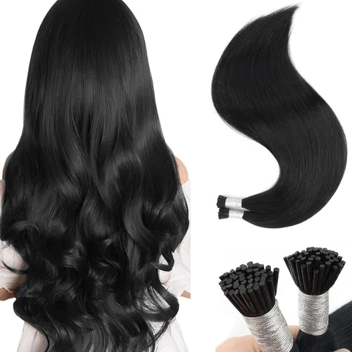 Miniatura 14 de Sixstarhair Extensiones de cabello humano de queratina con punta en I de 14 pulgadas, color marrón chocolate, extensiones de cabello lacio y sedoso