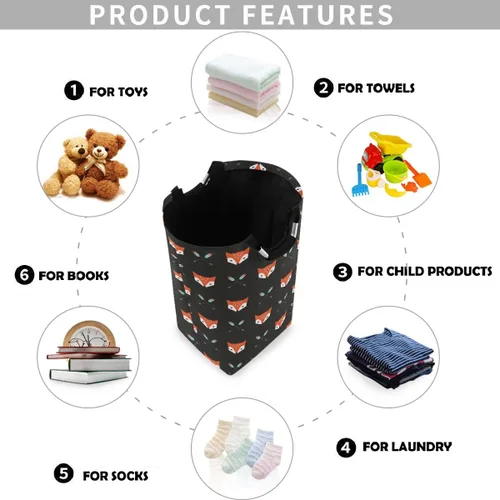Miniatura 4 de visesunny Cesta de lavandería plegable con diseño de zorros y flechas de animales, de tela Oxford, organizador de juguetes con asa para baño, Multi28