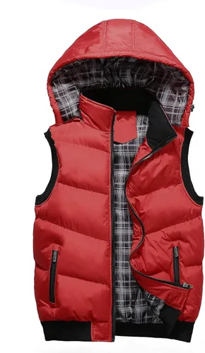 Miniatura 36 de WENKOMG1 Chaleco con capucha con doble cremallera para hombre, abrigo de color sólido, abrigo cálido y grueso, sin mangas, chaqueta suelta