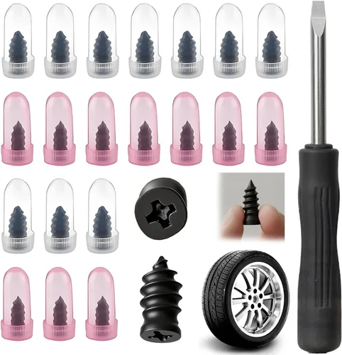 Miniatura 8 de PUSKIU Kit de clavos de goma para reparación de neumáticos con 2 tamaños, tapones de neumáticos atornillados, tornillos de reparación de neumáticos