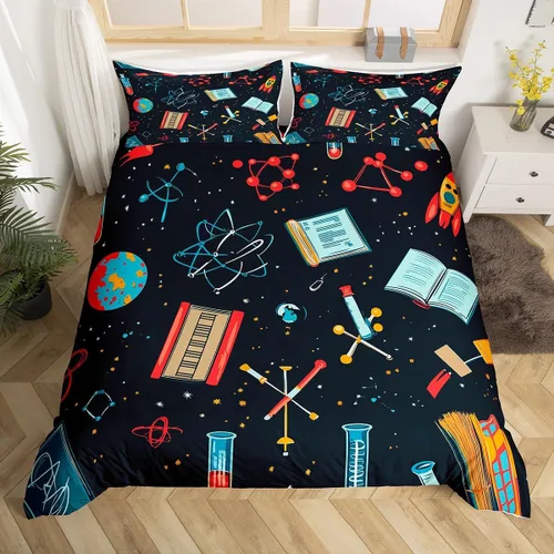 Miniatura 16 de Erosebridal Juego de ropa de cama con temática científica tamaño individual para niños y niñas, adolescentes, regalos de regreso a clases, funda