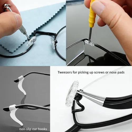 Miniatura 6 de GOTOBA - Juego de 22 pares de almohadillas de nariz atornilladas, kit de repuesto mejorado para lentes con destornillador para lentes, pinzas, paño