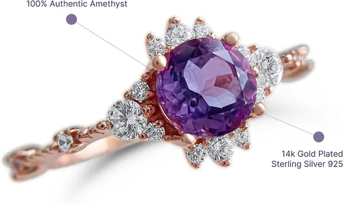 Miniatura 3 de Anillo de boda de amatista de oro rosa de 14 quilates, anillo de compromiso de amatista, anillo de compromiso para mujer, anillo de promesa morado