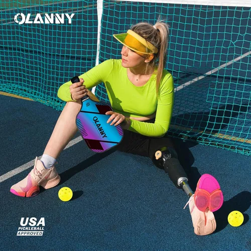 Miniatura 6 de OLANNY Juego de paletas de pickleball de grafito, raquetas de primera calidad, cara de fibra y polímero de núcleo de panal de abeja, incluye paletas