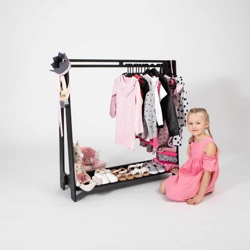 Miniatura 7 de Sweet Home from wood Armario infantil – Perchero de madera con riel colgante y estante de exhibición para niños – Muebles de tocador DIY (negro)
