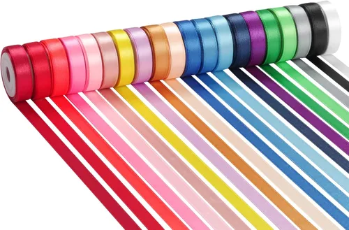 LIUYAXI Juego de cintas de satén arcoíris – 20 colores, 3/8 pulgadas x 5 yardas cada uno, 100 yardas en total, cintas de satén coloridas de doble