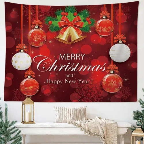 Miniatura 8 de OTOSTAR Tapiz de Navidad con diseño de bola de Navidad, Feliz Navidad y Feliz Año Nuevo, tapiz para colgar en la pared, adornos de Navidad, adornos