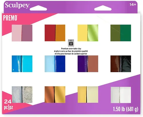 Sculpey Premo - Muestreador de 24 Colores de arcilla polimérica para hornear, no tóxica, 1.5 libras, ideal para la fabricación de joyas, fiestas,