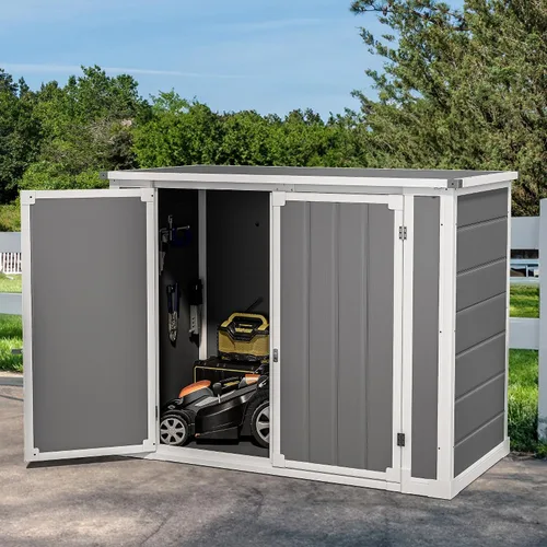 Miniatura 18 de DWVO Cobertizo de almacenamiento alto para exteriores de 50 pies cúbicos con 2 estantes, cobertizo vertical de herramientas de 4.3 x 2 x 5.5 pies
