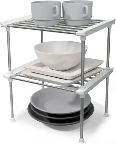 Miniatura 12 de carrotez Estante organizador de gabinete, juego de 2 estantes apilables para mostrador de cocina, organizadores y almacenamiento de gabinetes